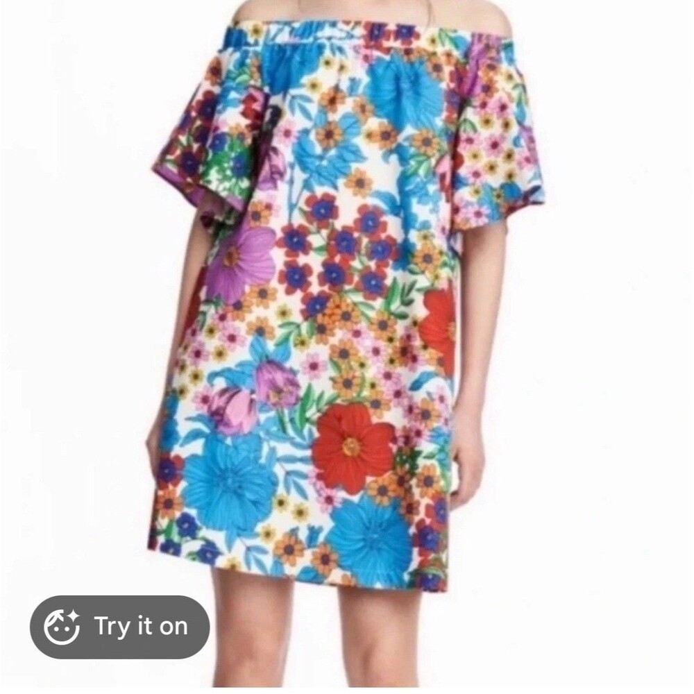 Hm Women’s Off The Shoulder Floral Mini Dress Size 8 Pockets Summer Beach Party